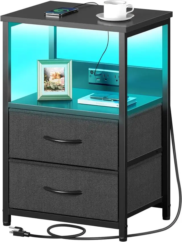 Nightstand with charging station and LED light